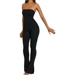 OH POLLY Size 4 Jamila Womens Black Strapless Flare Leg Jumpsuit Tube Top